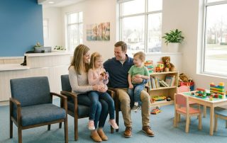Happy family smiling after dental checkup at HPS Advanced Dental Care family dentistry in Shelby Township Michigan